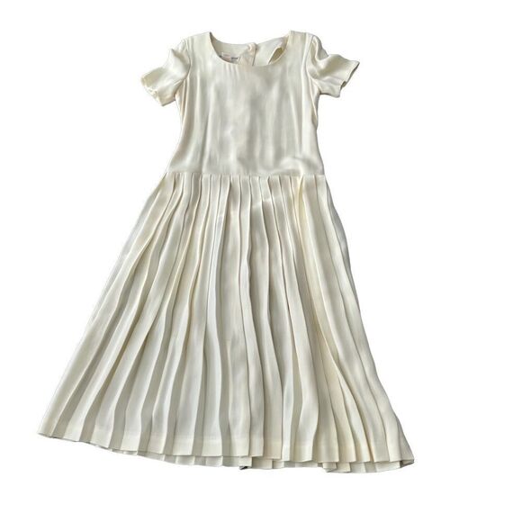 Vtg 80s 90s Pleated Maxi Dress Drop Waist Donna Ricco Ivory Preppy Ankle 4 XS - Picture 10 of 15